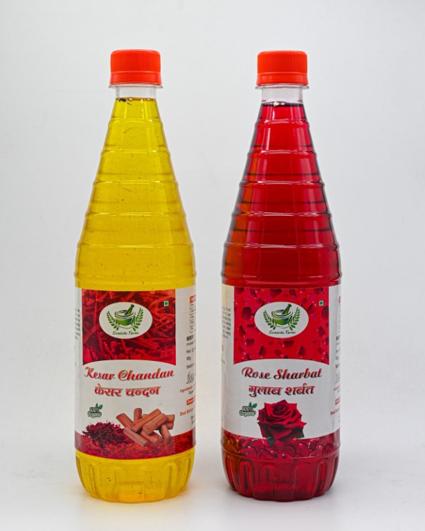 Swadeshi Farms Handmade Natural Gulab & Kesar Chandan Sharbat Combo