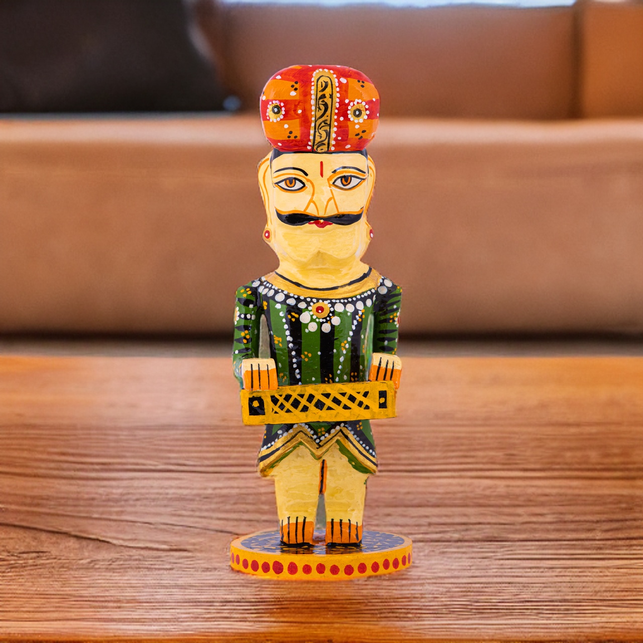 Traditional wooden doll with Harmonium